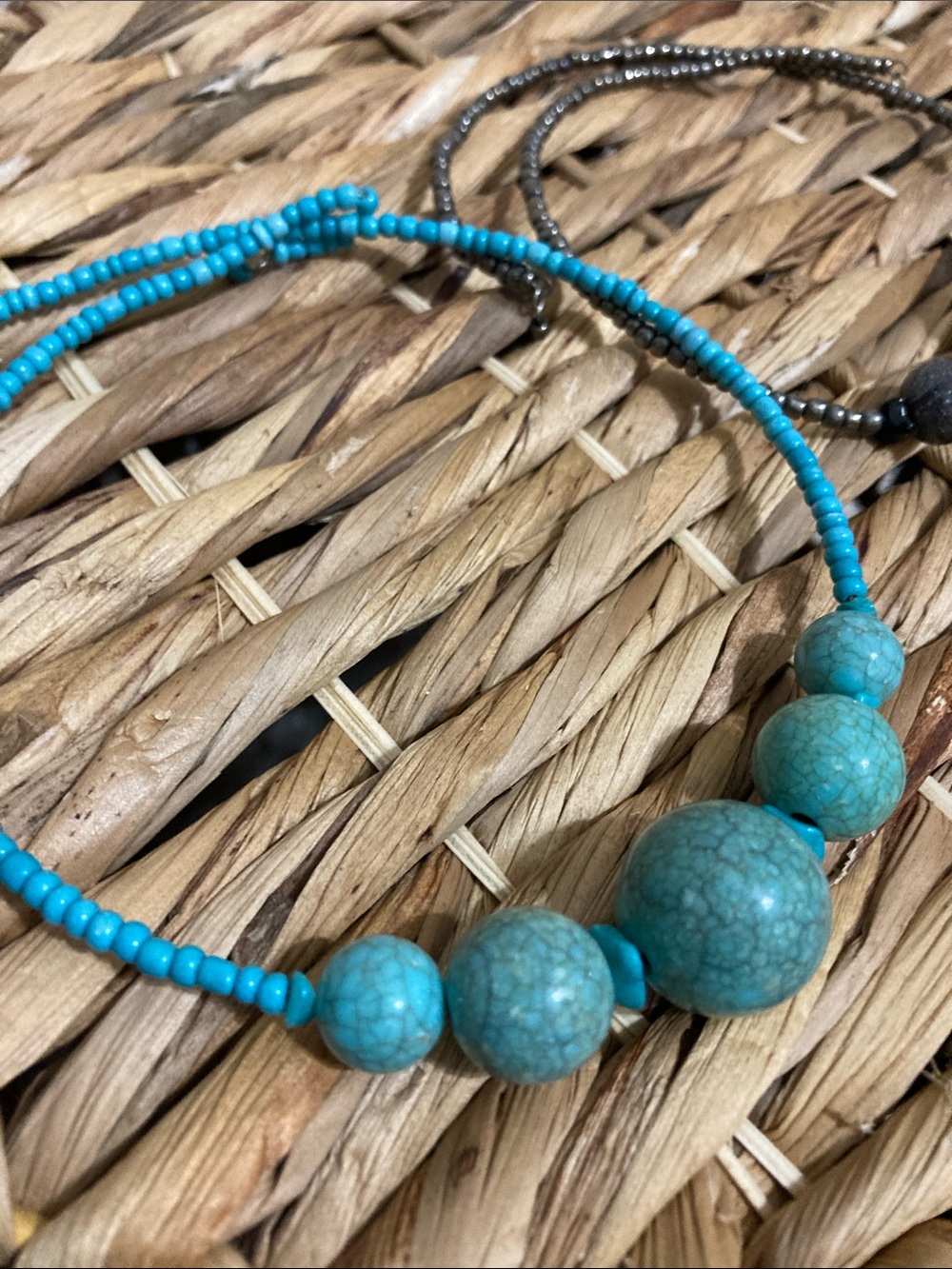 LC Lauren Conrad Turquoise Beaded Necklace with Accent Rounds